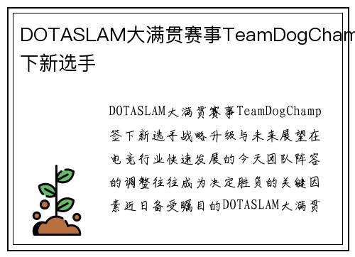 DOTASLAM大满贯赛事TeamDogChamp签下新选手